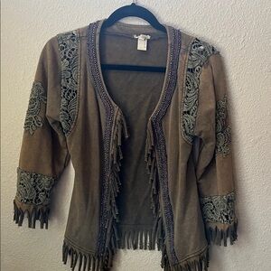 Fringed Cardigan with Lace Accents